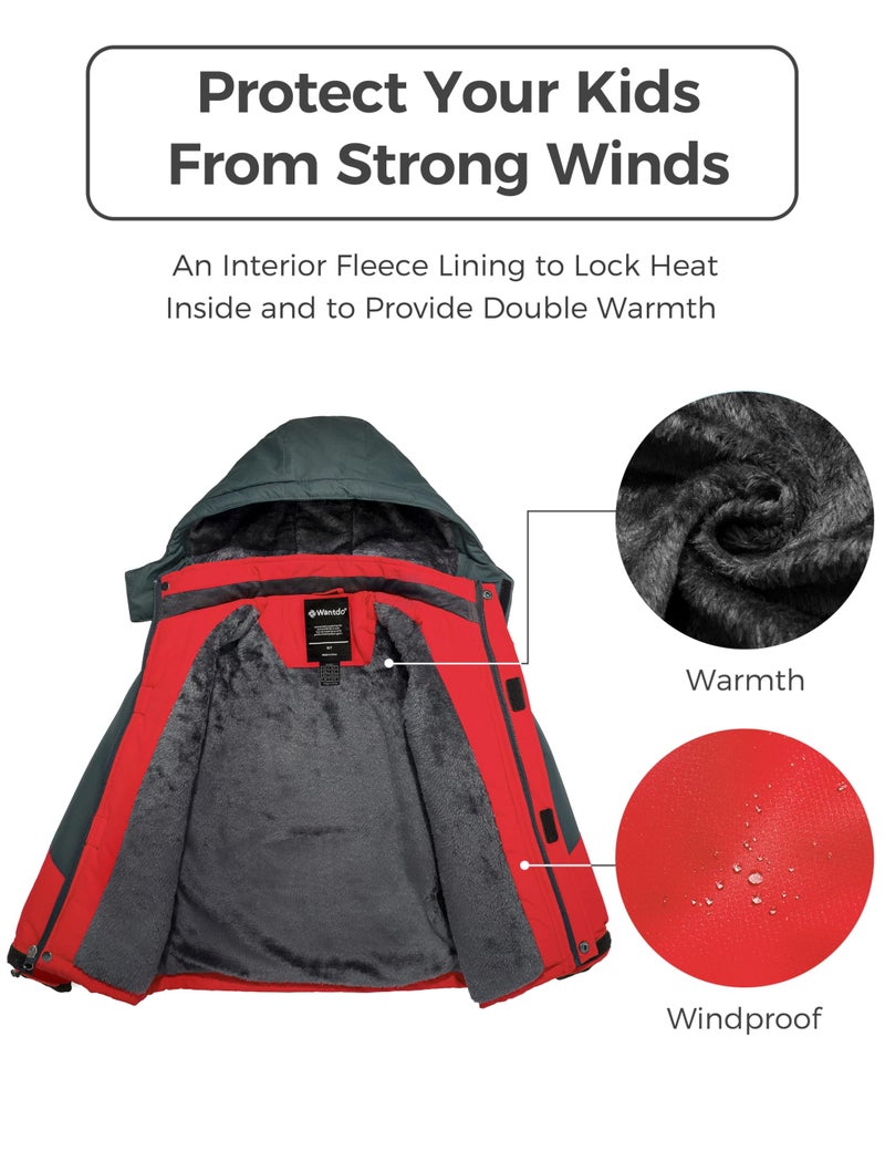 wantdo Boys' Winter Outerwear Jackets & Coats Waterproof Ski Jackets with Hood Red 14-16 - Image 5